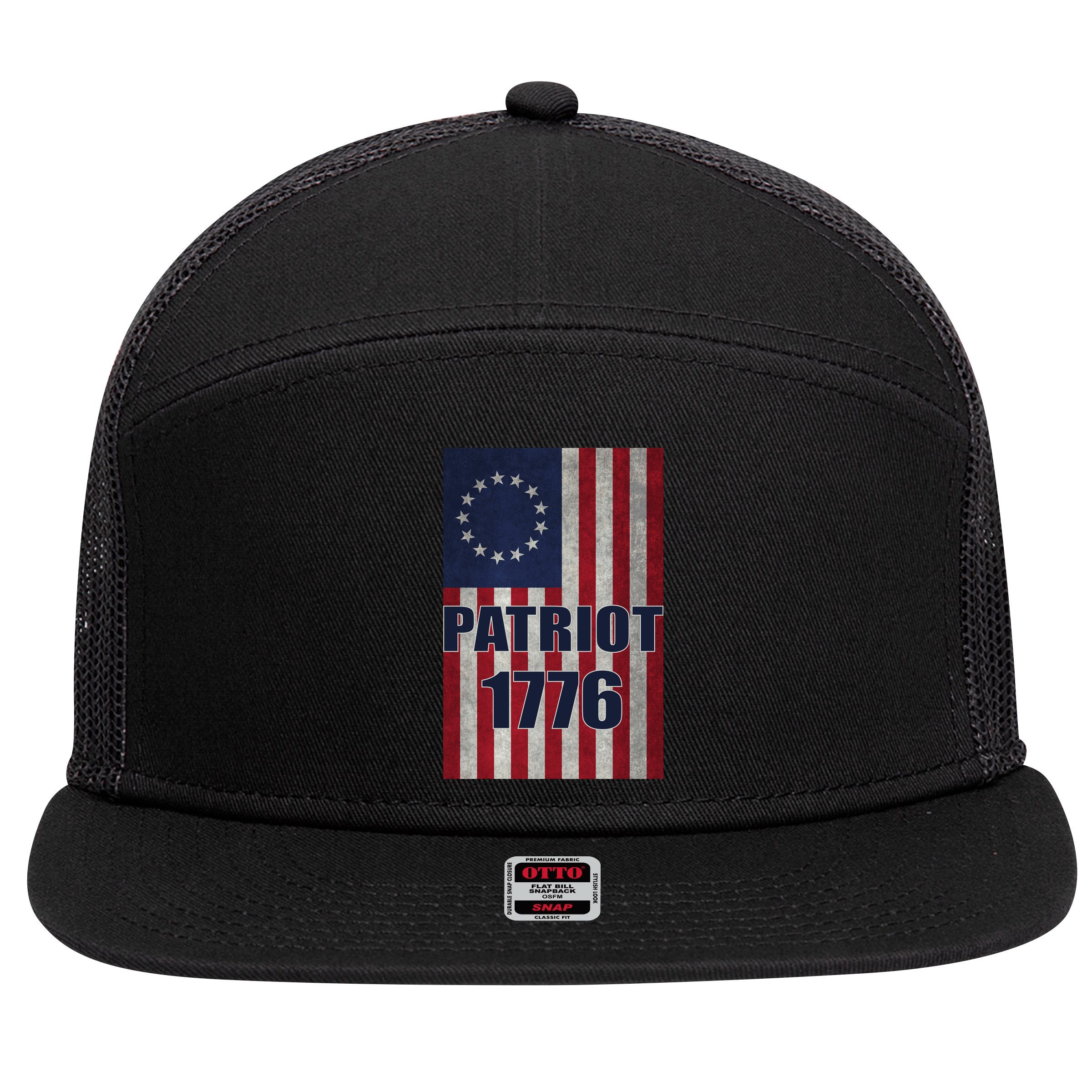 Patriot Betsy Ross Flag 1776 7 Panel Mesh Trucker Snapback Hat