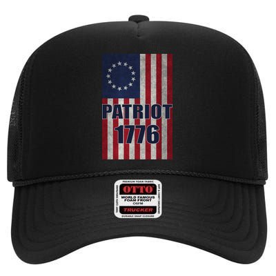 Patriot Betsy Ross Flag 1776 High Crown Mesh Back Trucker Hat