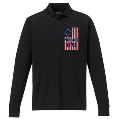 Patriot Betsy Ross Flag 1776 Performance Long Sleeve Polo