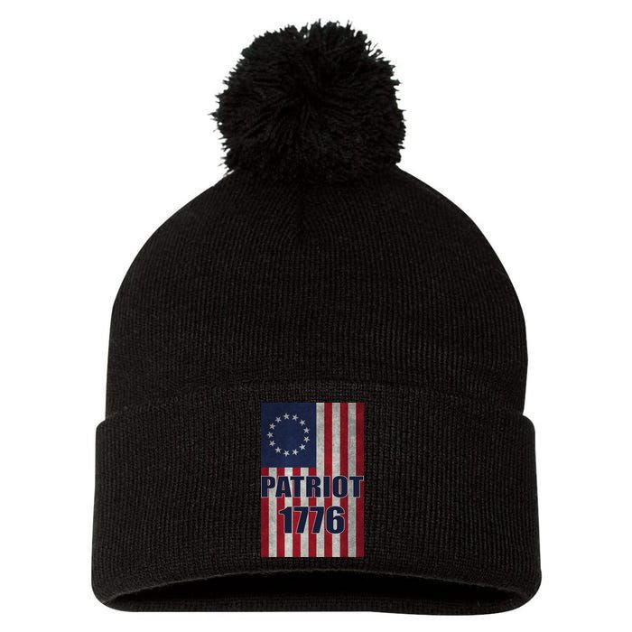 Patriot Betsy Ross Flag 1776 Pom Pom 12in Knit Beanie