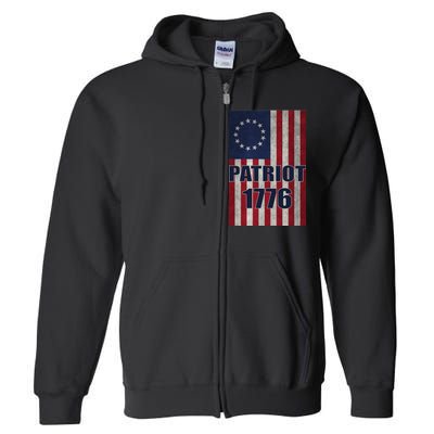 Patriot Betsy Ross Flag 1776 Full Zip Hoodie