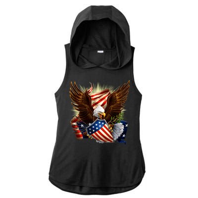 Patriot Eagle American Shield Ladies PosiCharge Tri-Blend Wicking Draft Hoodie Tank