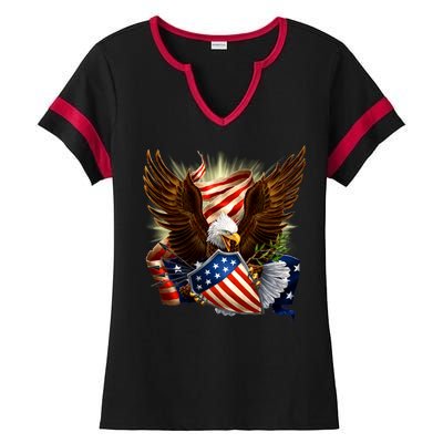 Patriot Eagle American Shield Ladies Halftime Notch Neck Tee