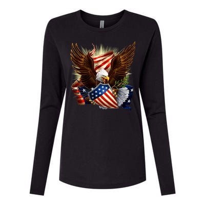 Patriot Eagle American Shield Womens Cotton Relaxed Long Sleeve T-Shirt