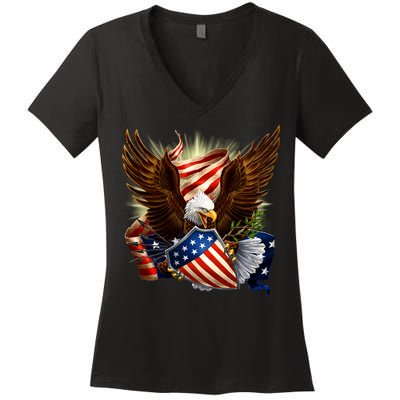 Patriot Eagle American Shield Women's V-Neck T-Shirt