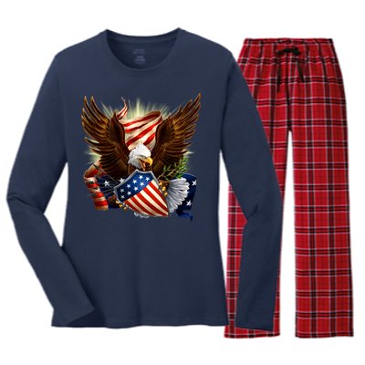 Patriot Eagle American Shield Women's Long Sleeve Flannel Pajama Set 