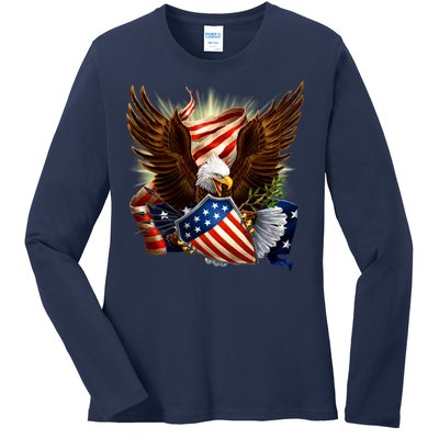 Patriot Eagle American Shield Ladies Long Sleeve Shirt