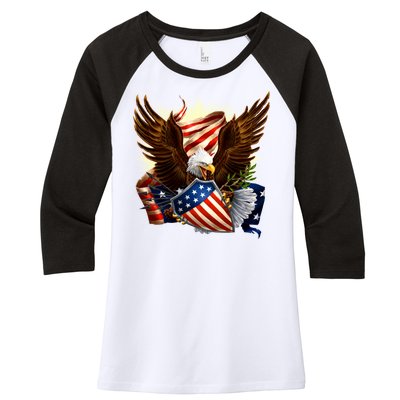 Patriot Eagle American Shield Women's Tri-Blend 3/4-Sleeve Raglan Shirt