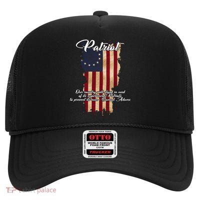 Patriot Founding Fathers Quote Betsy Ross Flag High Crown Mesh Back Trucker Hat