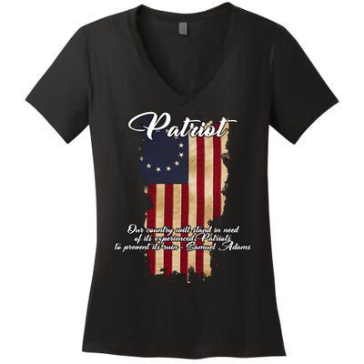 Patriot Founding Fathers Quote Betsy Ross Flag Women's V-Neck T-Shirt