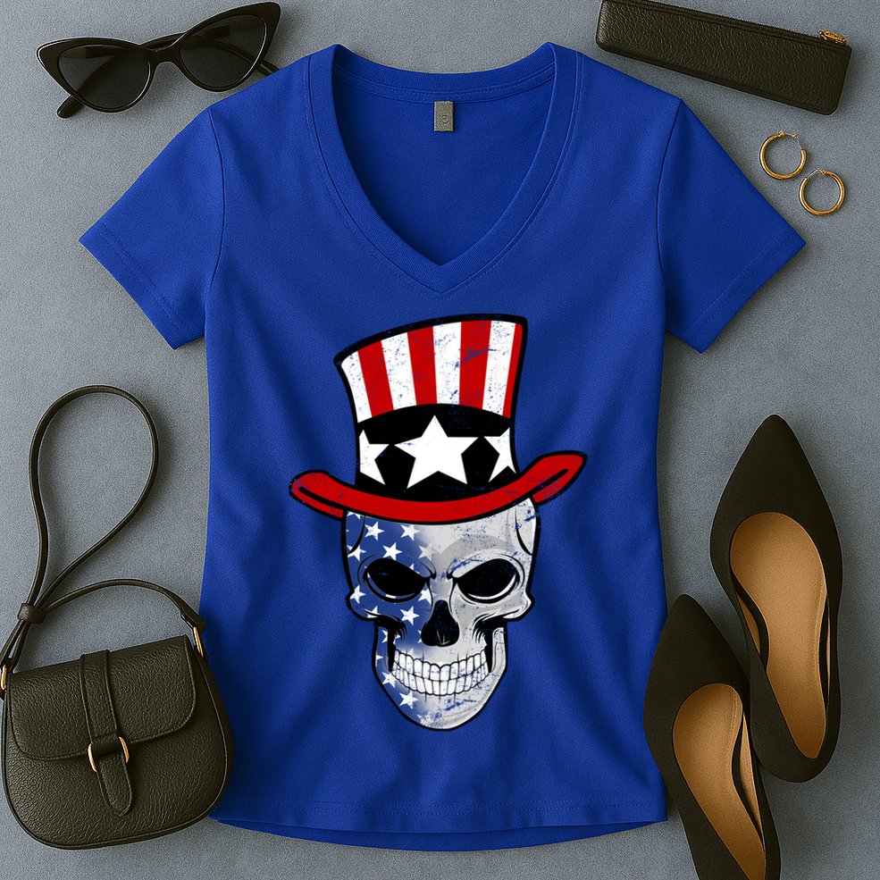 Patriot Skull Women's V-Neck T-Shirt