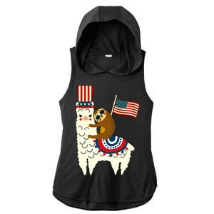 Patriot Sloth Llama Ladies PosiCharge Tri-Blend Wicking Draft Hoodie Tank