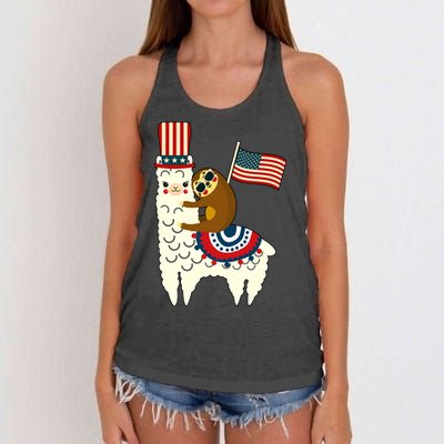 Patriot Sloth Llama Women's Knotted Racerback Tank