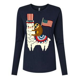 Patriot Sloth Llama Womens Cotton Relaxed Long Sleeve T-Shirt