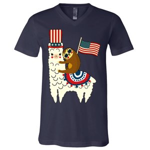 Patriot Sloth Llama V-Neck T-Shirt