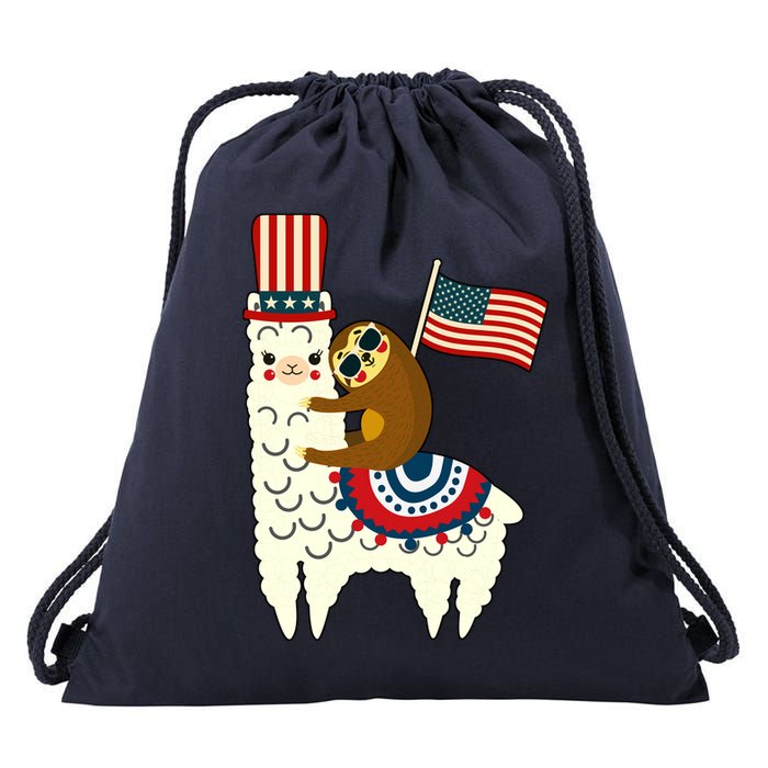 Patriot Sloth Llama Drawstring Bag
