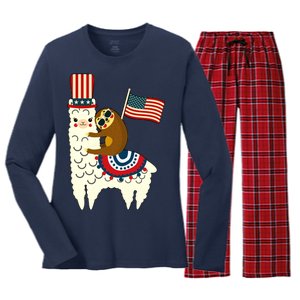 Patriot Sloth Llama Women's Long Sleeve Flannel Pajama Set 