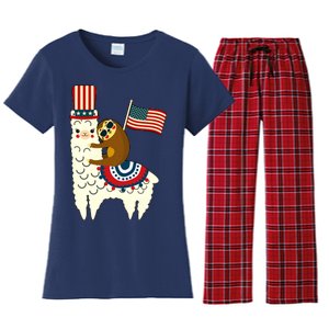 Patriot Sloth Llama Women's Flannel Pajama Set