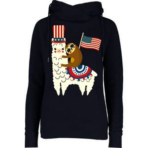 Patriot Sloth Llama Womens Funnel Neck Pullover Hood