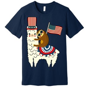 Patriot Sloth Llama Premium T-Shirt