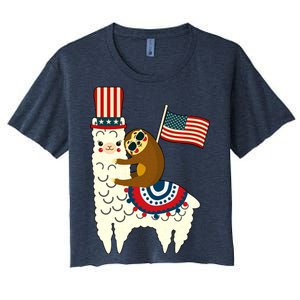 Patriot Sloth Llama Women's Crop Top Tee