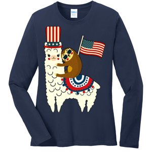 Patriot Sloth Llama Ladies Long Sleeve Shirt