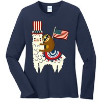 Patriot Sloth Llama Ladies Long Sleeve Shirt