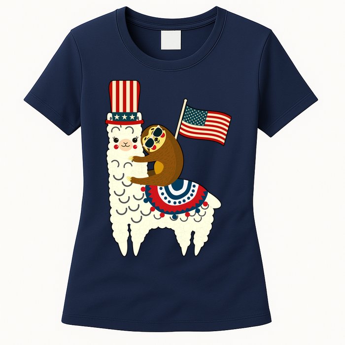 Patriot Sloth Llama Womens T-Shirt
