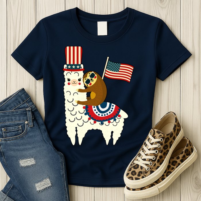 Patriot Sloth Llama Womens T-Shirt