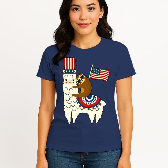 Patriot Sloth Llama Womens T-Shirt