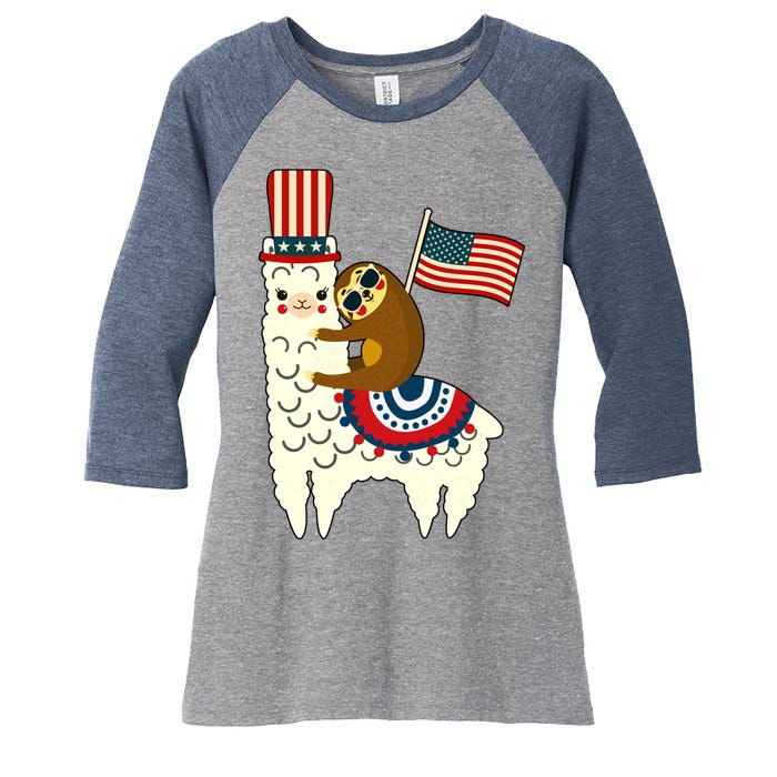 Patriot Sloth Llama Women's Tri-Blend 3/4-Sleeve Raglan Shirt