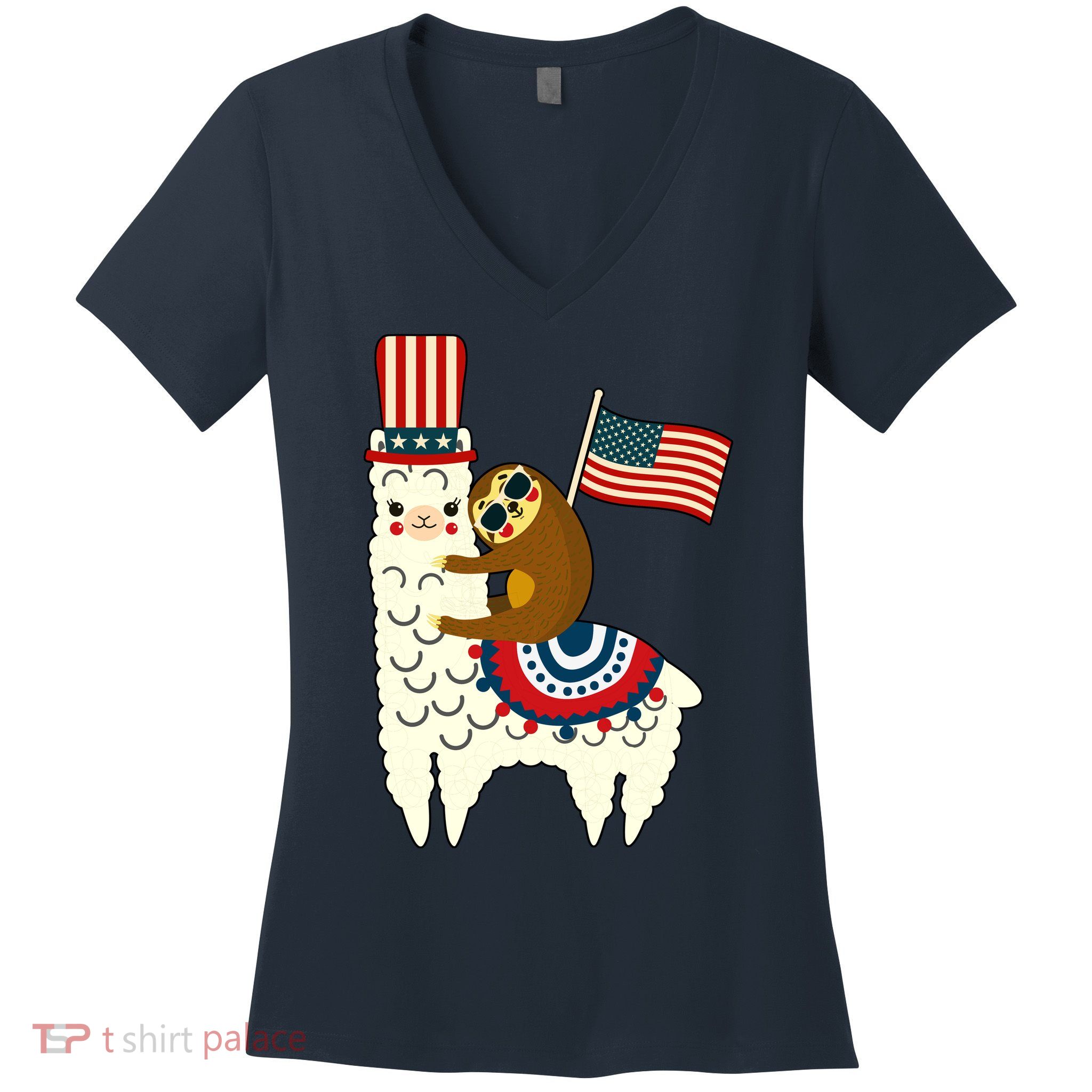 Patriot Sloth Llama Women's V-Neck T-Shirt