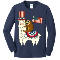 Patriot Sloth Llama Kids Long Sleeve Shirt