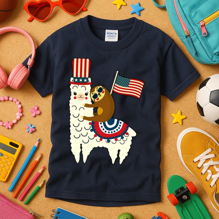 Patriot Sloth Llama Kids T-Shirt