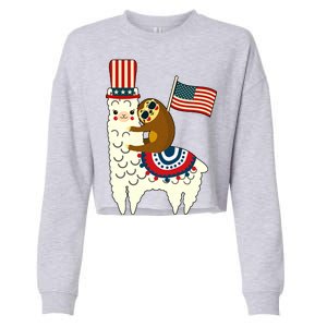 Patriot Sloth Llama Cropped Pullover Crew