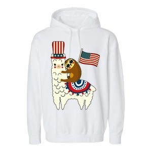 Patriot Sloth Llama Garment-Dyed Fleece Hoodie