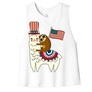 Patriot Sloth Llama Women's Racerback Cropped Tank