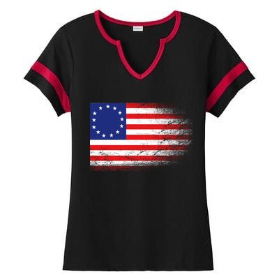 Patriotic 13 Colonies Flag Betsy Ross Ladies Halftime Notch Neck Tee