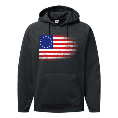 Patriotic 13 Colonies Flag Betsy Ross Performance Fleece Hoodie