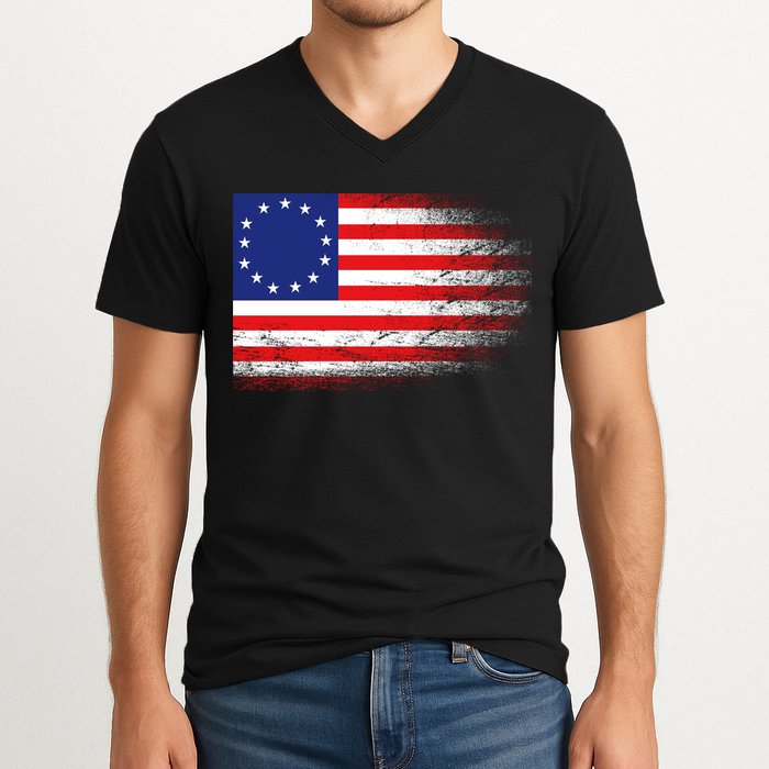 Patriotic 13 Colonies Flag Betsy Ross V-Neck T-Shirt