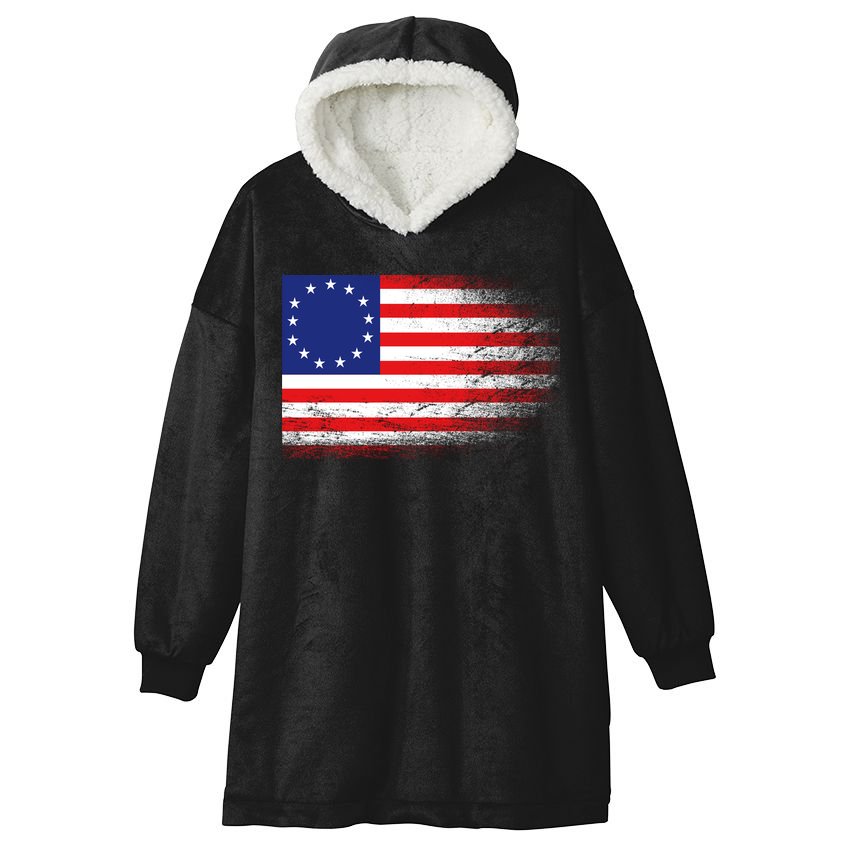 Patriotic 13 Colonies Flag Betsy Ross Hooded Wearable Blanket