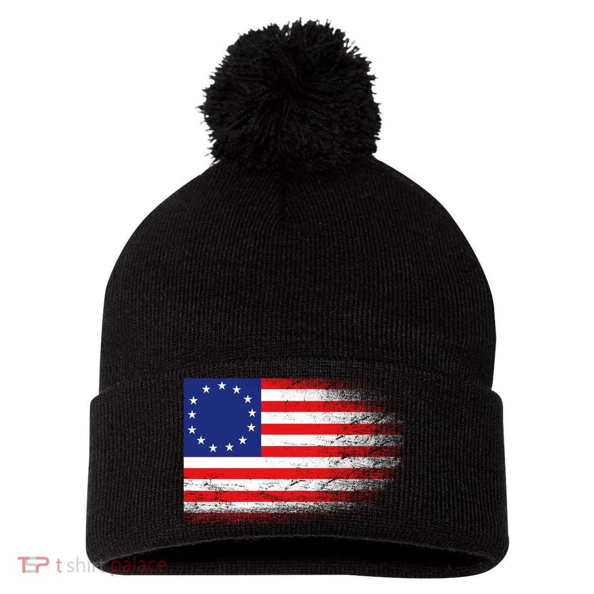 Patriotic 13 Colonies Flag Betsy Ross Pom Pom 12in Knit Beanie