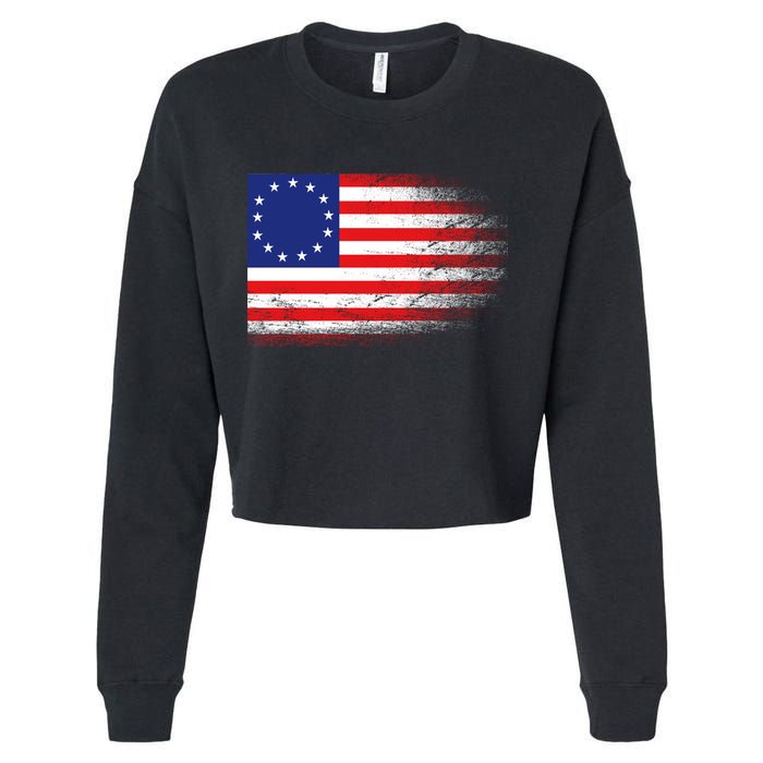 Patriotic 13 Colonies Flag Betsy Ross Cropped Pullover Crew