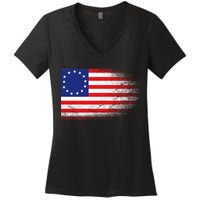 Patriotic 13 Colonies Flag Betsy Ross Women's V-Neck T-Shirt