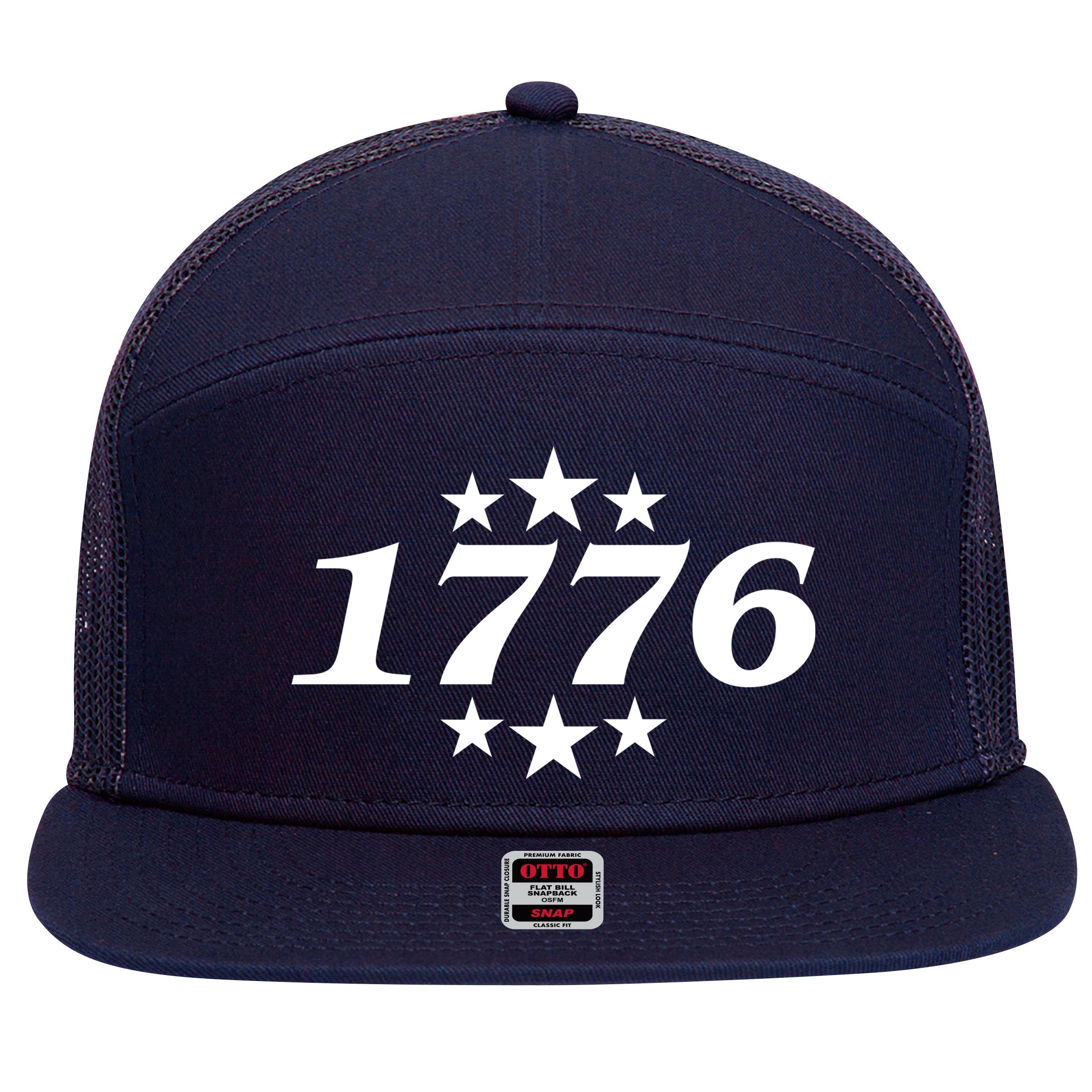 Patriotic 1776 USA 4th of July Stars 7 Panel Mesh Trucker Snapback Hat