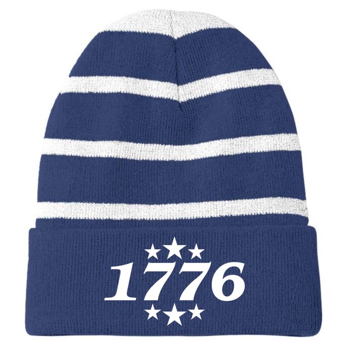 Patriotic 1776 USA 4th of July Stars Striped Beanie with Solid Band