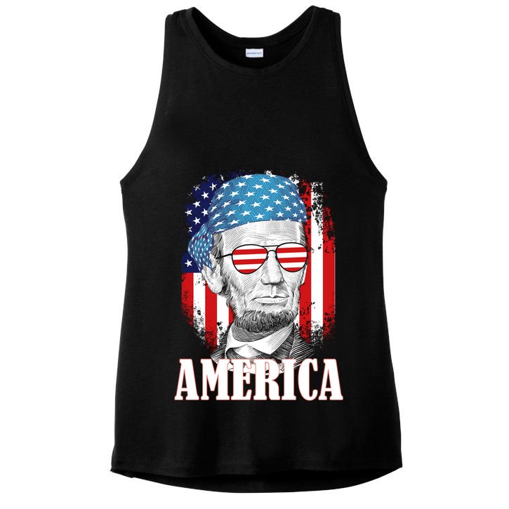 Patriotic Abraham Lincoln America Ladies PosiCharge Tri-Blend Wicking Tank
