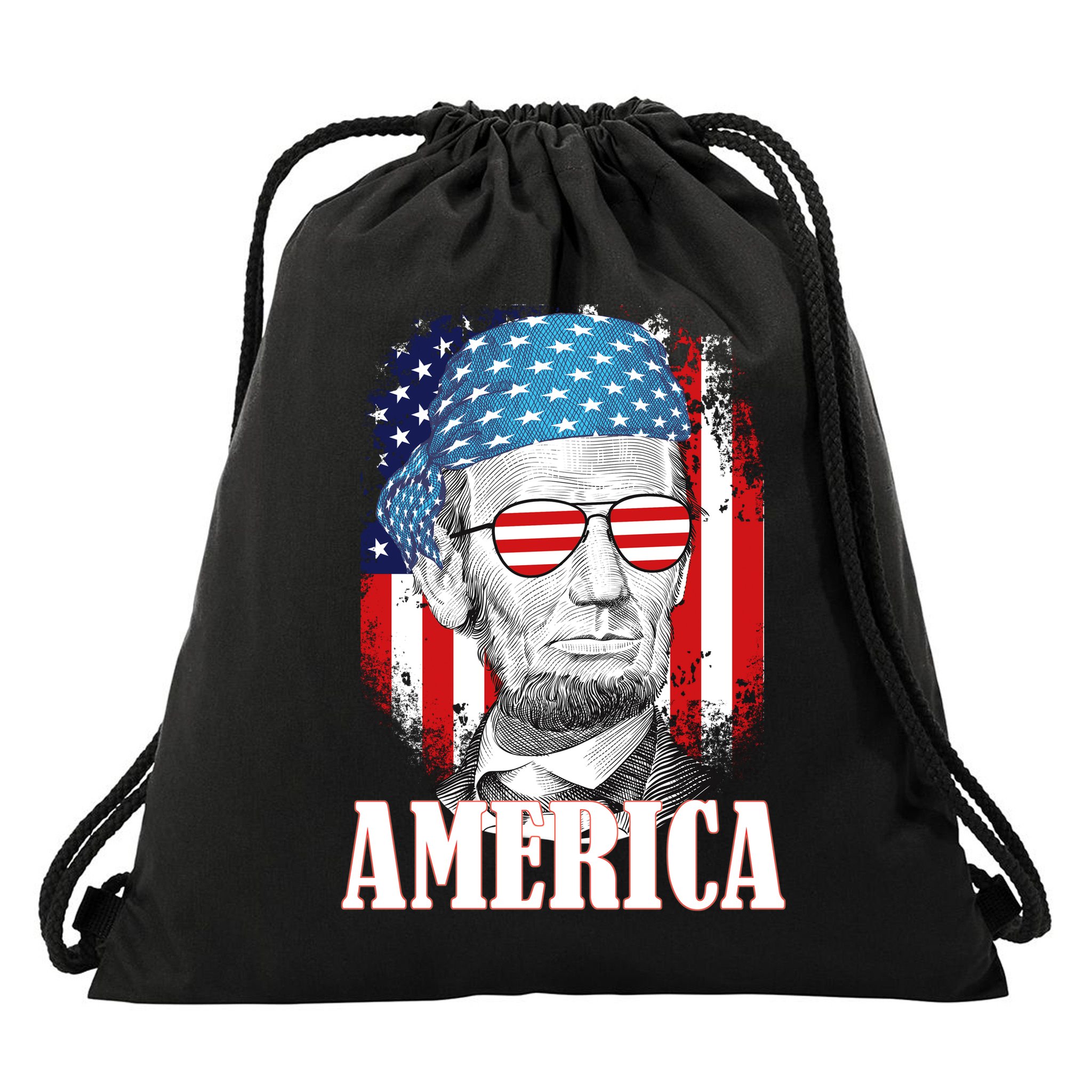 Patriotic Abraham Lincoln America Drawstring Bag