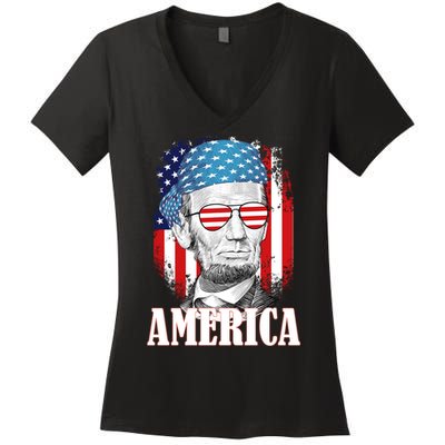 Patriotic Abraham Lincoln America Women's V-Neck T-Shirt