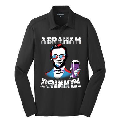 Patriotic Abraham Lincoln Drinkin Silk Touch Performance Long Sleeve Polo